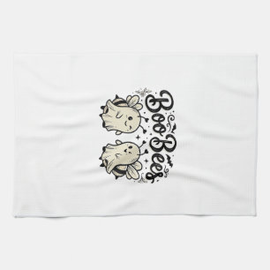 Boo Bees Vintage Halloween Ghost Bee Design_1 Tea Towel