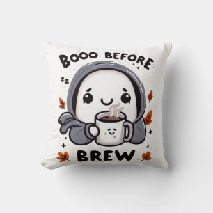Boo Before Brew Funny Ghost Cute Halloween Coffee Cushion