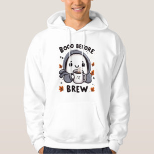 Boo Before Brew Funny Halloween Ghost Cosy Coffee Hoodie