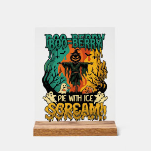 Boo Berry Pie Ice Scream Pumpkin Scarecrow Hallowe Acrylic Sign