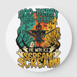 Boo Berry Pie Ice Scream Pumpkin Scarecrow Hallowe Large Clock