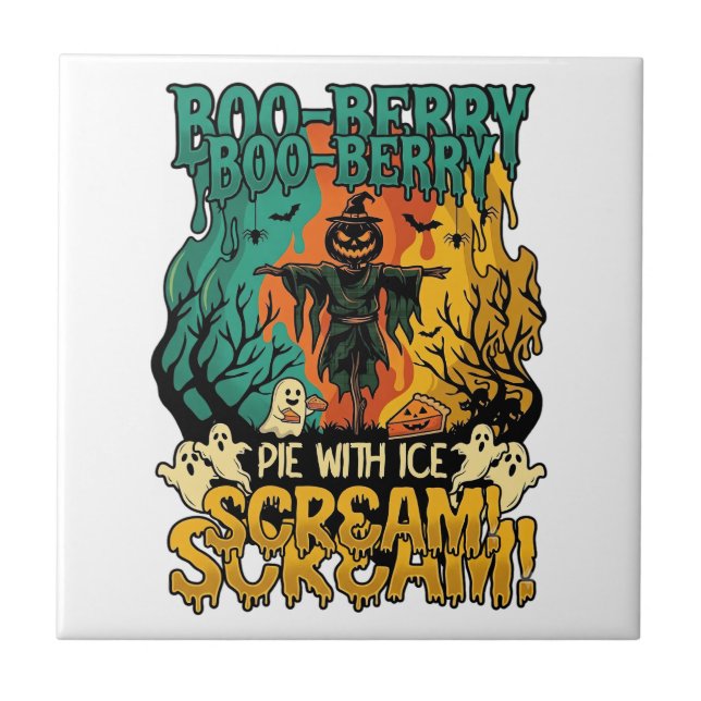 Boo Berry Pie Ice Scream Pumpkin Scarecrow Hallowe Tile (Front)