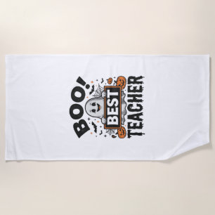 Boo Best Teacher Vintage Halloween Teacher Design_ Beach Towel