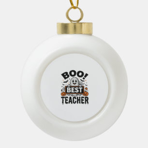 Boo Best Teacher Vintage Halloween Teacher Design_ Ceramic Ball Christmas Ornament
