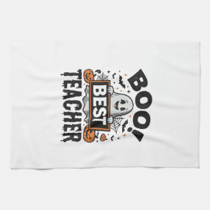 Boo Best Teacher Vintage Halloween Teacher Design_ Tea Towel
