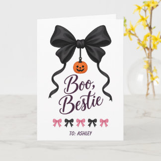 Boo Bestie Coquette Bow Pumpkin Pink Halloween Card