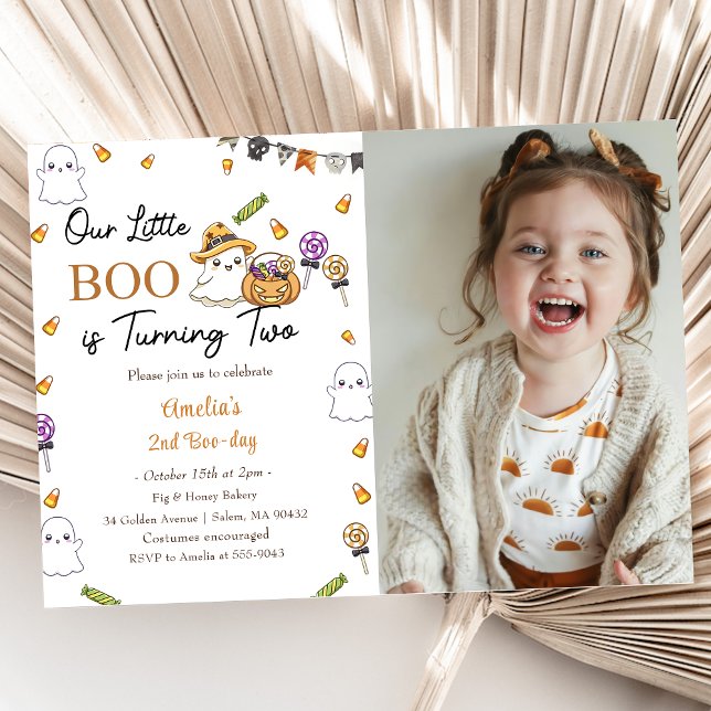 Boo Birthday Our Little Boo Is Turning Two Photo Invitation (Creator Uploaded)
