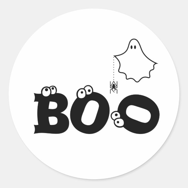 Boo Black and White Funny Halloween Ghost Spider  Classic Round Sticker (Front)