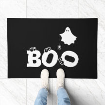 Boo Black and White Halloween Doormat Ghost Spider