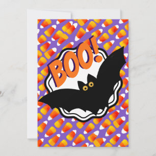 Boo Black Bats Candy Corn Customized Halloween  Invitation
