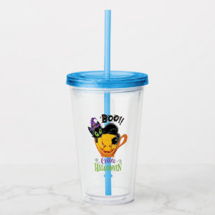 Boo Black Cat, Scary Pumpkin Coffee Halloween Acrylic Tumbler