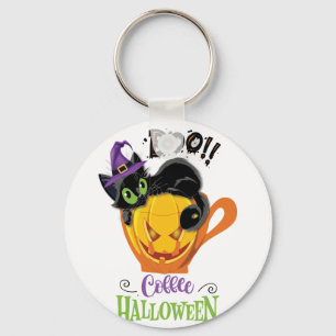 Boo Black Cat, Scary Pumpkin Coffee Halloween Key Ring