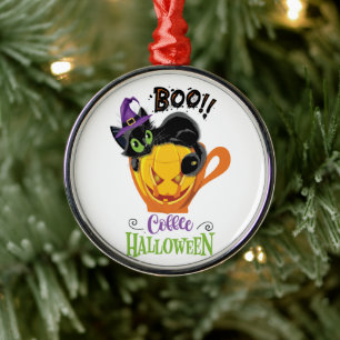 Boo Black Cat, Scary Pumpkin Coffee Halloween Metal Tree Decoration