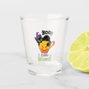Boo Black Cat, Scary Pumpkin Coffee Halloween Shot Glass