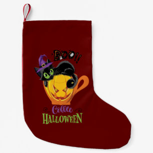 Boo Black Cat, Scary Pumpkin Coffee Halloween Small Christmas Stocking