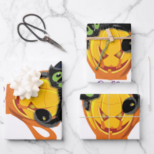 Boo Black Cat, Scary Pumpkin Coffee Halloween Wrapping Paper Sheet