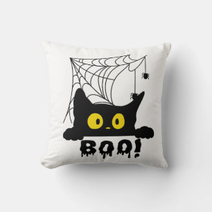 Boo Black Cat Spiderweb Cushion