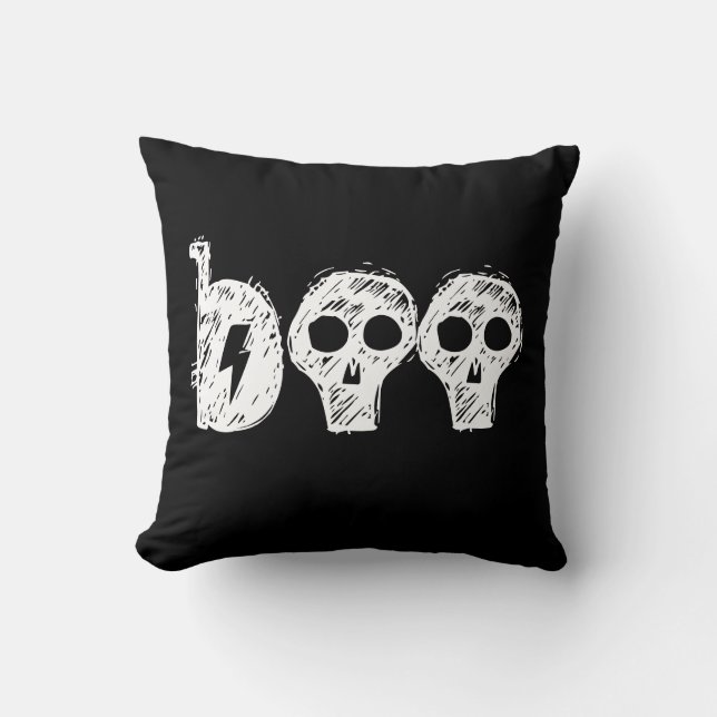 "Boo" Black Halloween Throw Pillow (Front)