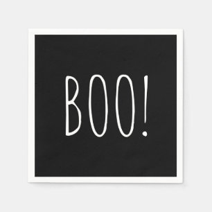 Boo. Black minimalist cute kids Halloween party Napkin