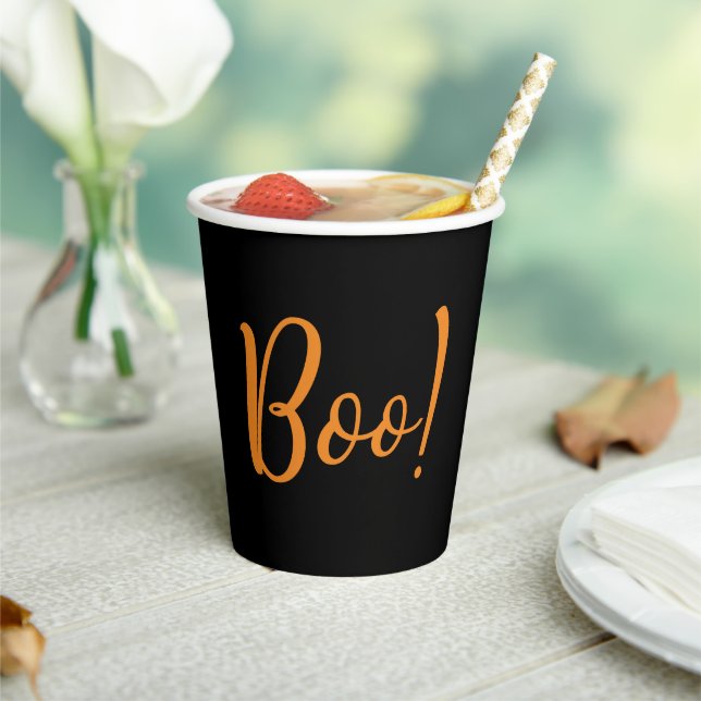 Boo! Black & Orange Halloween Paper Cups (Insitu)