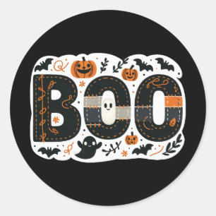 BOO Black & Orange Pumpkins Bats & Ghosts Classic Round Sticker