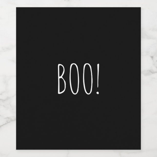 Boo black simple typography funny cute Halloween Wine Label (Single Label)