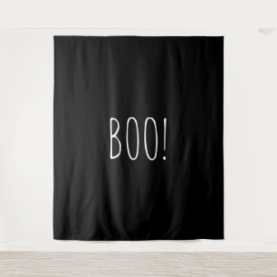 Boo black spooky minimalist Halloween backdrop Tapestry