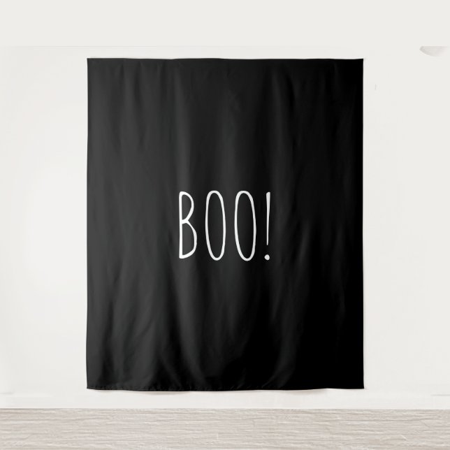 Boo black spooky minimalist Halloween backdrop Tapestry (Front)
