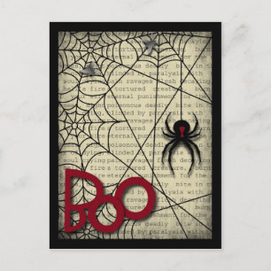 Boo Black Widow Spider & Creepy Text for Halloween Postcard