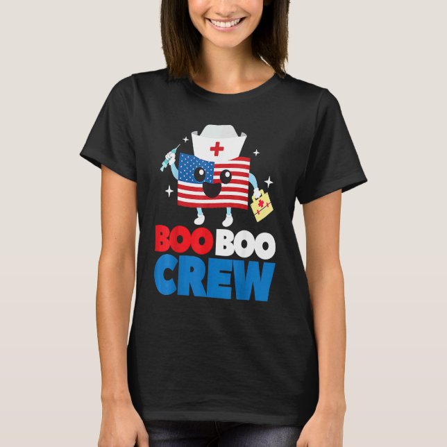 Boo Boo Crew American Flag  4th Of July USA Nurse T-Shirt (Front)