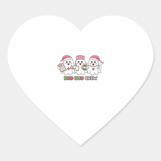 Boo Boo Crew Christmas, Ghost Nurse Oversized T-Sh Heart Sticker (Front)
