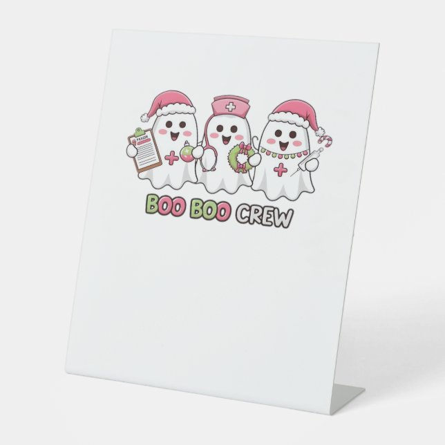 Boo Boo Crew Christmas, Ghost Nurse Oversized T-Sh Pedestal Sign (Front)