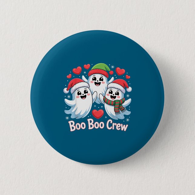 Boo-boo Crew Christmas Ghost Santa Hat Halloween H 6 Cm Round Badge (Front)