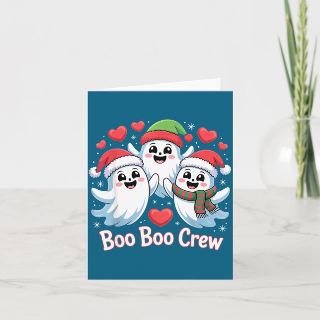 Boo-boo Crew Christmas Ghost Santa Hat Halloween H Card (Front)
