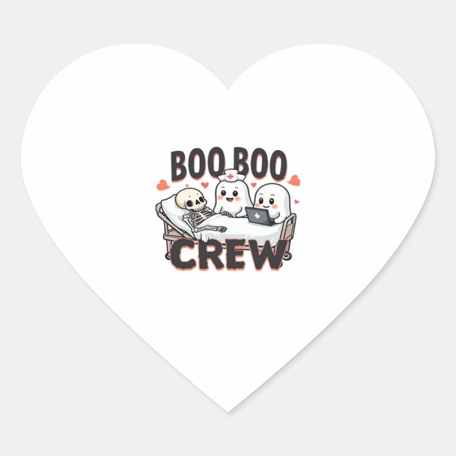 Boo Boo Crew Cute Halloween Nurse Ghosts Essential Heart Sticker (Front)