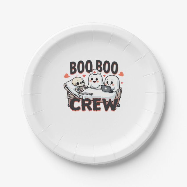 Boo Boo Crew Cute Halloween Nurse Ghosts Essential Paper Plate (Front)