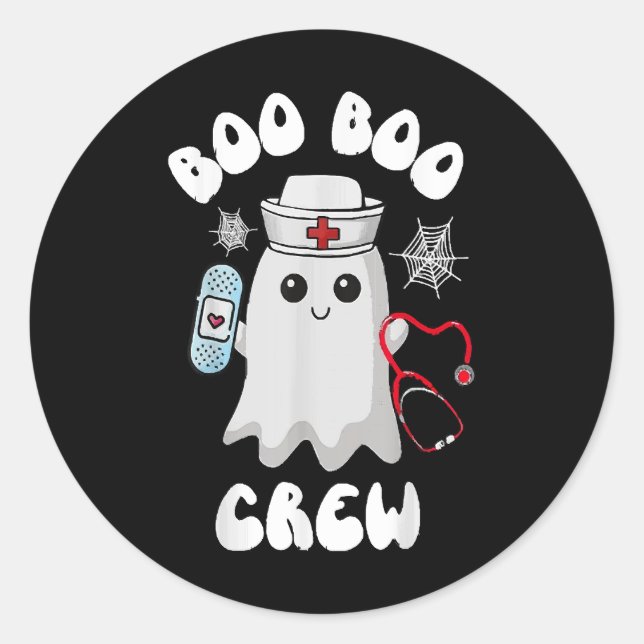 Boo Boo Crew Cute Nurse Ghost Funny Halloween Classic Round Sticker (Front)