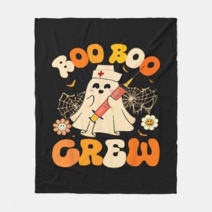 Boo Boo Crew Funny Ghost For Nurse, Retro Hallowee Fleece Blanket