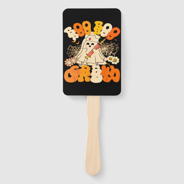 Boo Boo Crew Funny Ghost For Nurse, Retro Hallowee Hand Fan (Front)