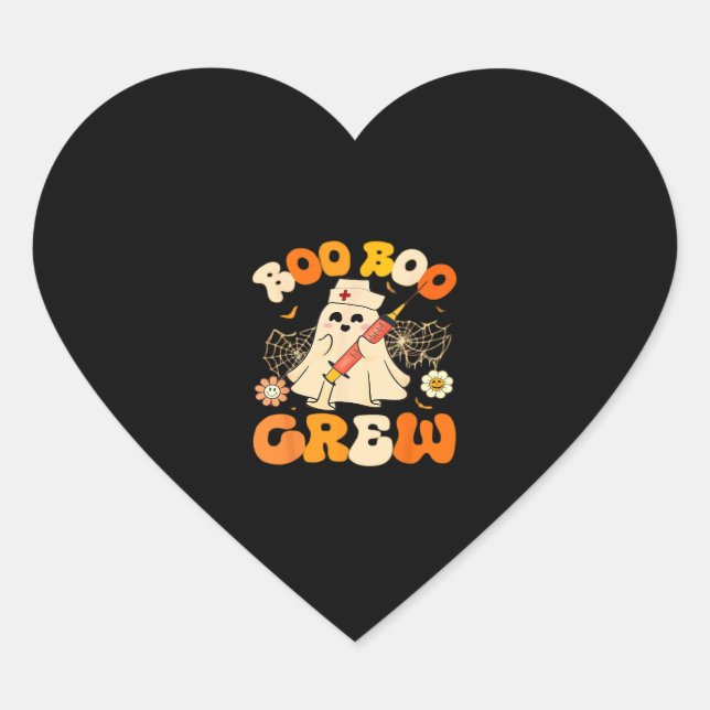 Boo Boo Crew Funny Ghost For Nurse, Retro Hallowee Heart Sticker (Front)
