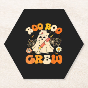 Boo Boo Crew Funny Ghost For Nurse, Retro Hallowee Paper Coaster