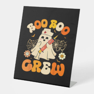 Boo Boo Crew Funny Ghost For Nurse, Retro Hallowee Pedestal Sign