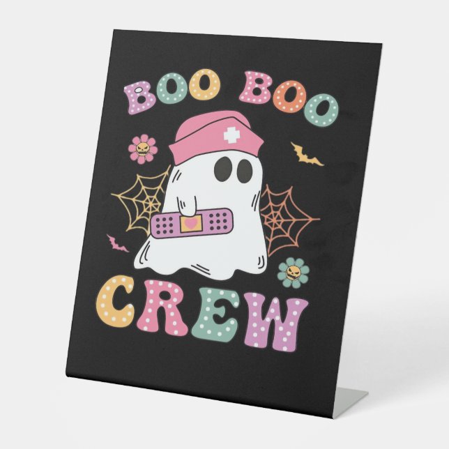 Boo Boo Crew Ghost Nurse Classic T-Shirt Pedestal Sign (Front)
