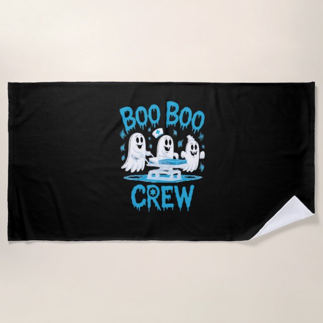 Boo Boo Crew Ghost Paramedic Nurse Halloween Essen Beach Towel (Front)