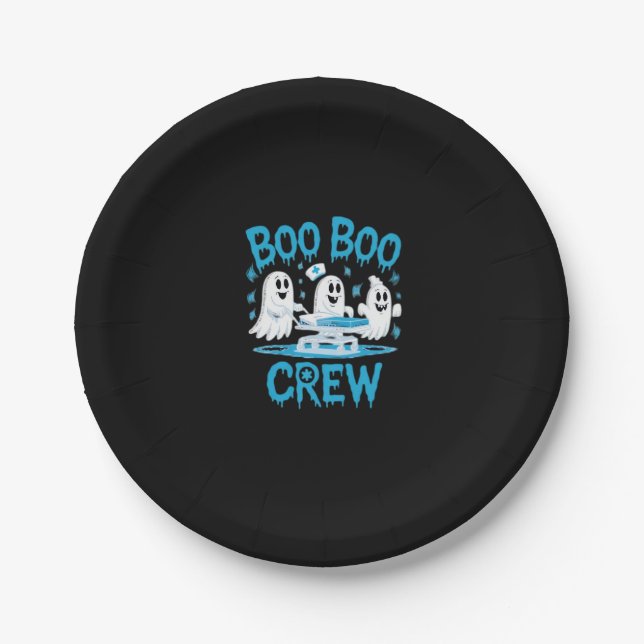 Boo Boo Crew Ghost Paramedic Nurse Halloween Essen Paper Plate (Front)