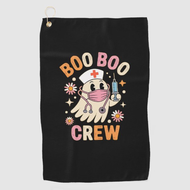 Boo Boo Crew Halloween Ghost Nurse Essential T-Shi Golf Towel (Front)