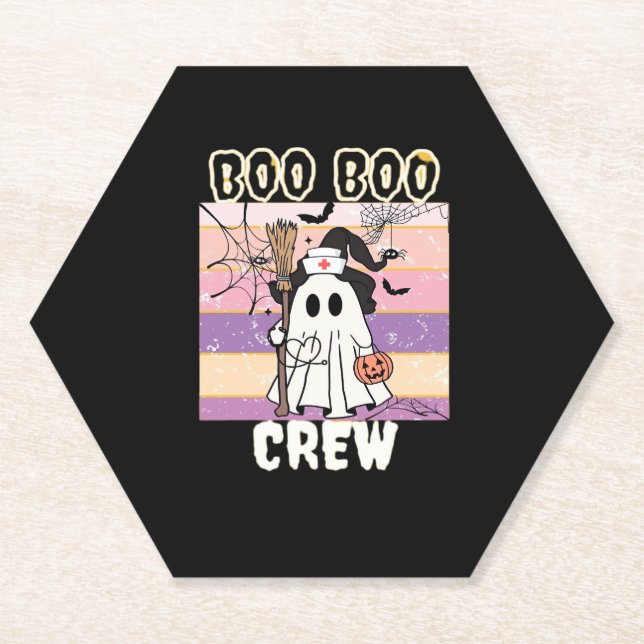 Boo Boo Crew Halloween Ghost Nurse Essential T-Shi Paper Coaster (Front)