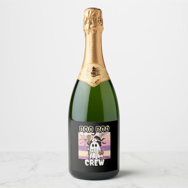 Boo Boo Crew Halloween Ghost Nurse Essential T-Shi Sparkling Wine Label (Front)