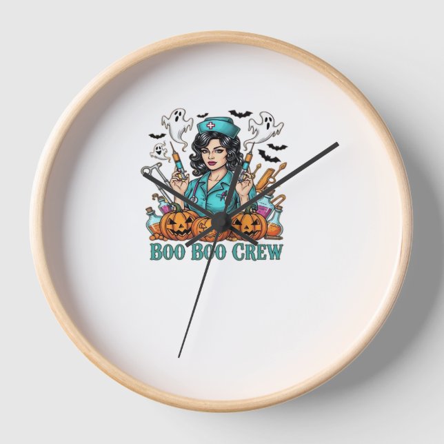 Boo Boo Crew Halloween Nurse with Syringes and Pum Clock (Front)