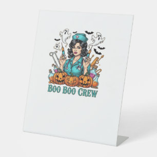 Boo Boo Crew Halloween Nurse with Syringes and Pum Pedestal Sign